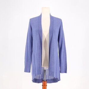 EILEEN FISHER Tencel Merino Wool Open Front High Low Cardigan Perwinkle Size XS